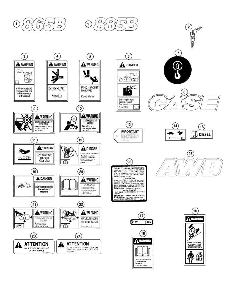 Схема запчастей Case 865B AWD - (09-54[01]) - DECALS (09) - CHASSIS/ATTACHMENTS