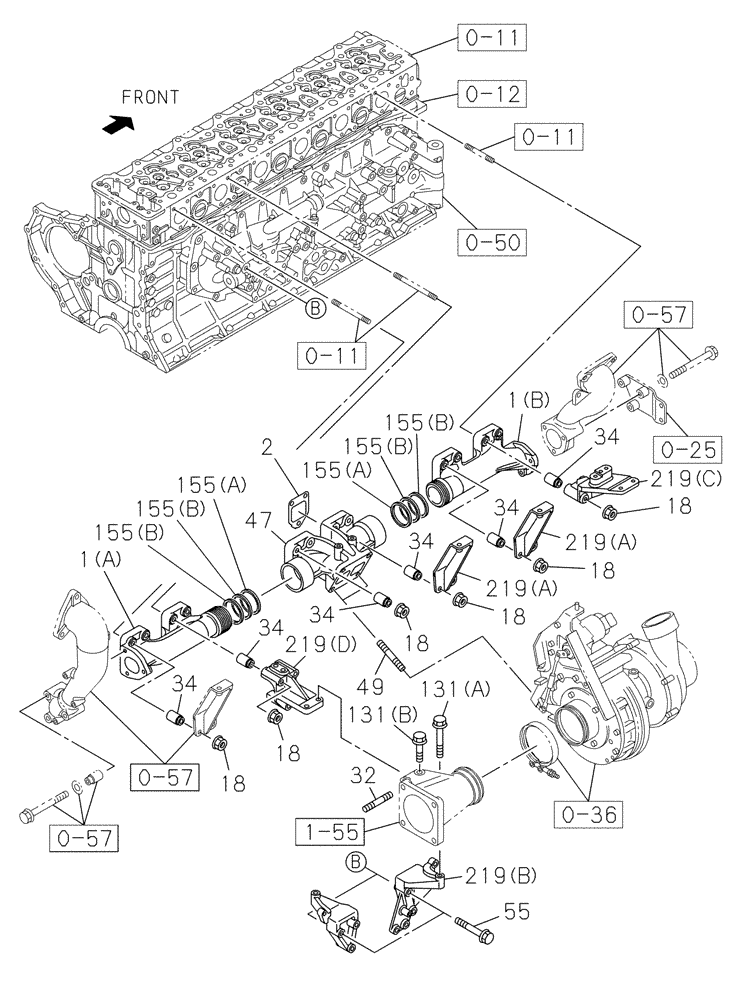 Схема запчастей Case CX470C - (02-027-01[01]) - EXHAUST PIPE (01) - ENGINE