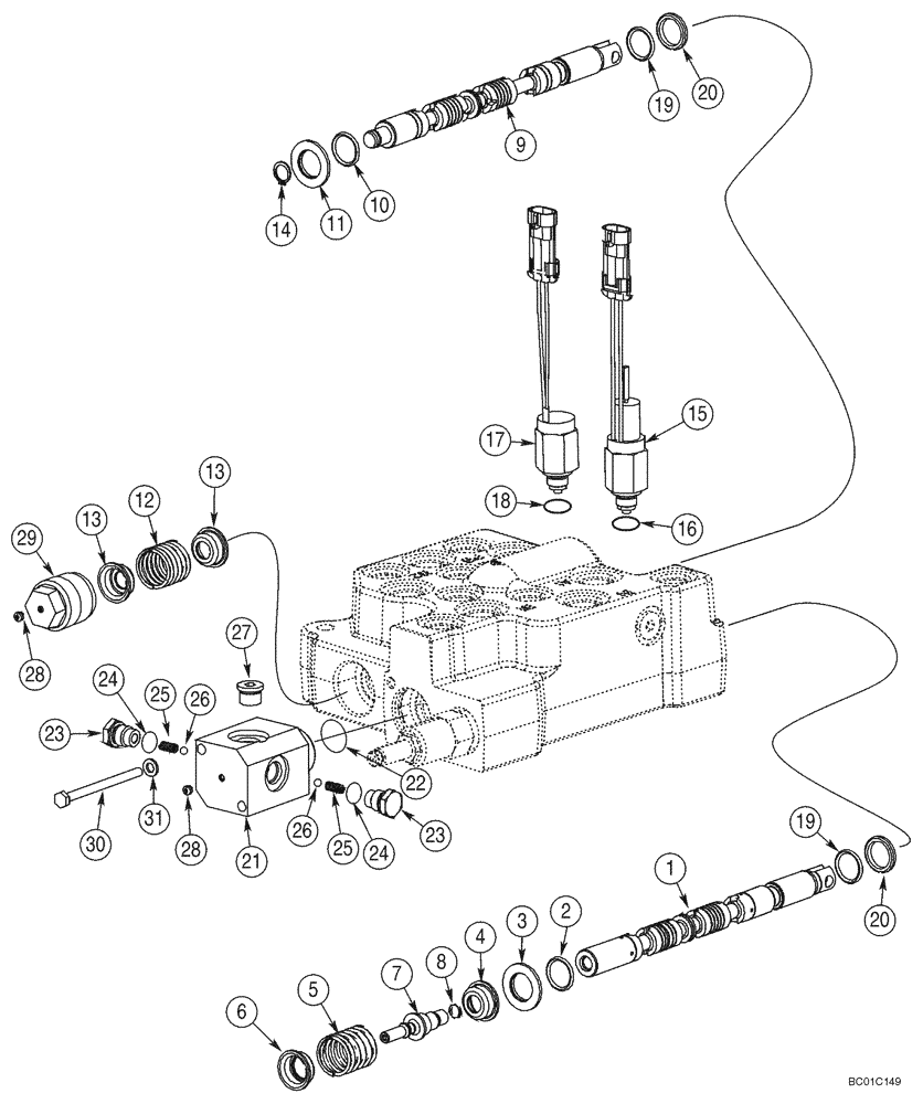 Схема запчастей Case 40XT - (08-12) - VALVE ASSY, CONTROL - SPOOLS AND DETENTS, LOADER (08) - HYDRAULICS