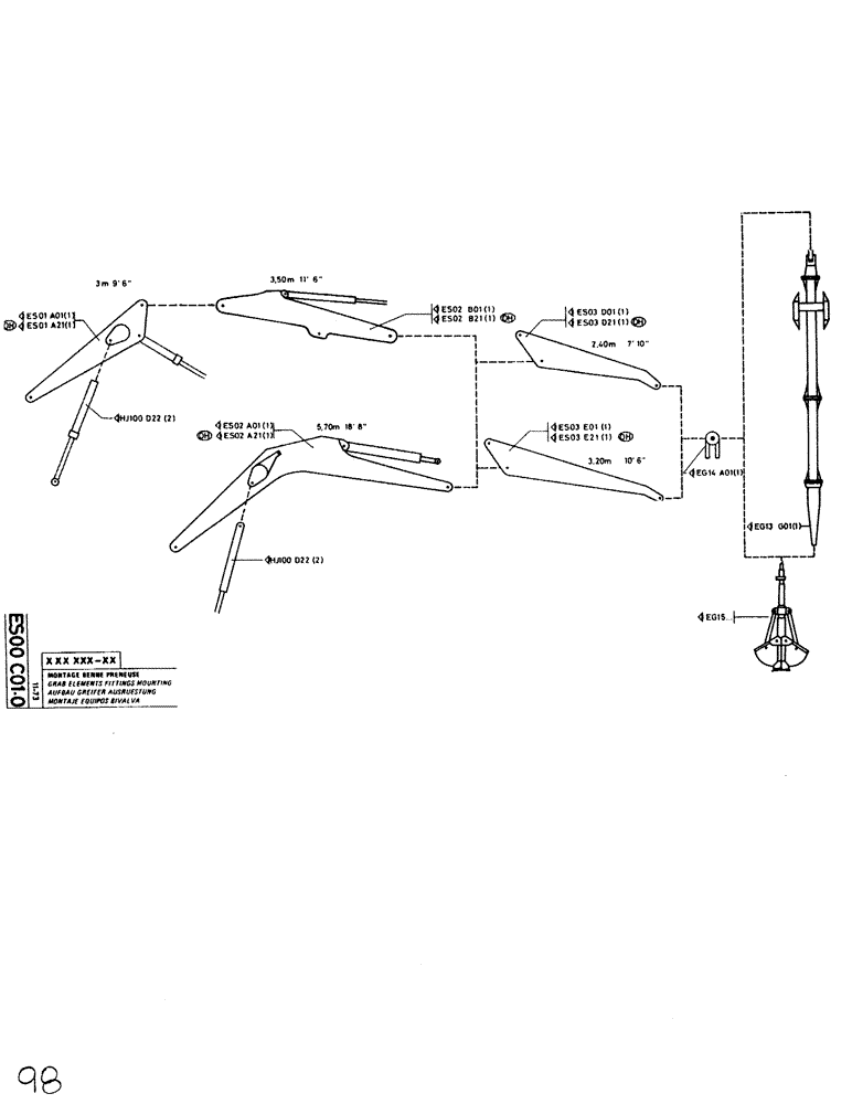 Схема запчастей Case SC150L - (098) - GRAB ELEMENTS FITTINGS MOUNTINGS 