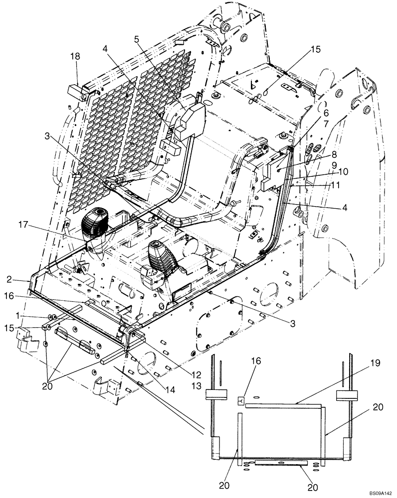 Схема запчастей Case 430 - (09-59) - SOUNDPROOFING - SEAL; IF USED (09) - CHASSIS