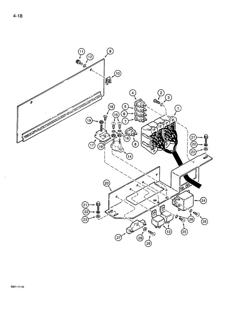 Схема запчастей Case 621 - (4-18) - CAB HARNESS, OPERATORS COMPARTMENT, POWER DISTRIBUTION CENTER, PRIOR TO P.I.N. JAK0027512 (04) - ELECTRICAL SYSTEMS