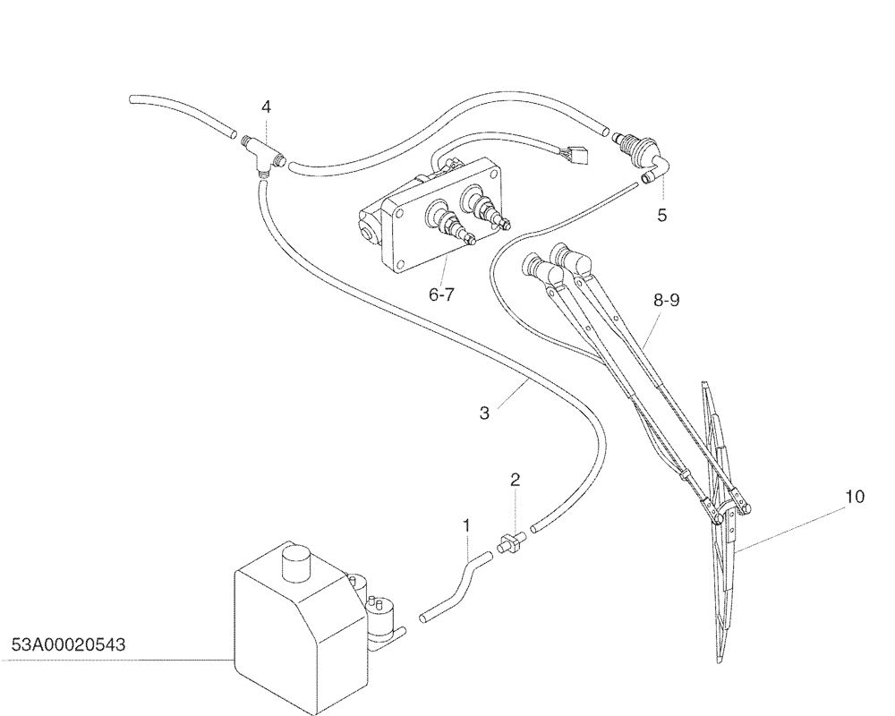 Схема запчастей Case 330 - (53A00020545[01]) - WINDSHIELD WASHER- REAR WINDSCREEN WIPER (10) - Cab/Cowlings