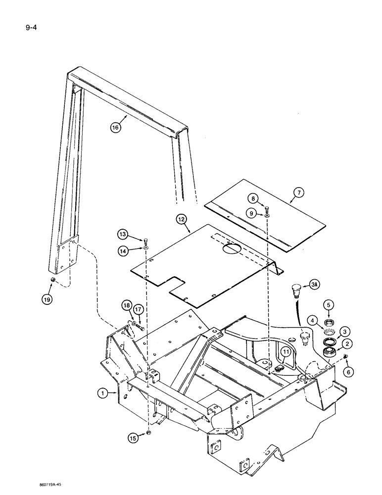 Схема запчастей Case 360 - (9-004) - REAR FRAME, FLOOR PLATES, AND ROPS (09) - CHASSIS/ATTACHMENTS