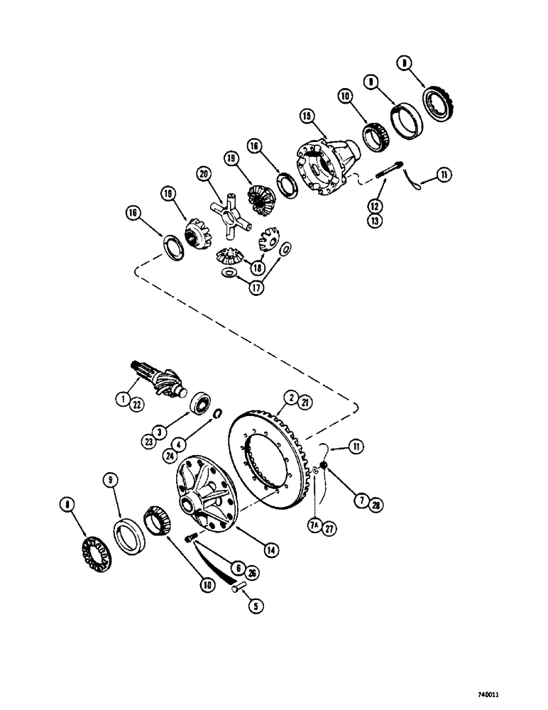 Схема запчастей Case 825 - (176) - PRM130 AXLE DIFFERENTIAL, HI-TRACTION, PINION, RING GEAR AND DIFFERENTIAL CASE (03) - TRANSMISSION