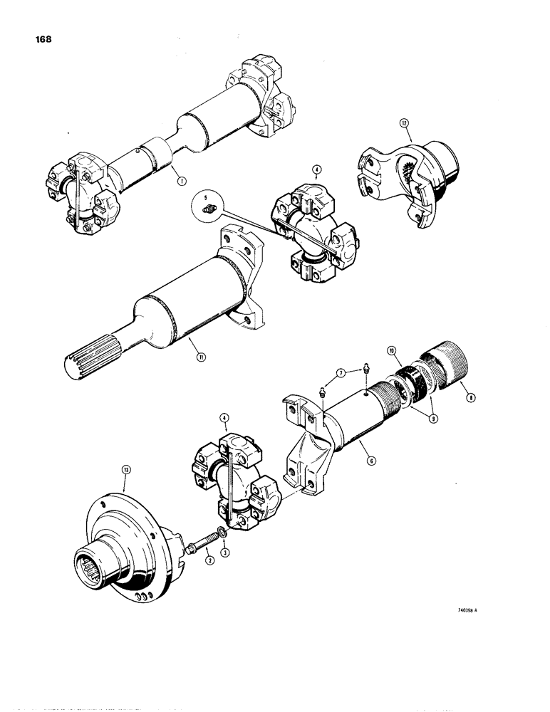 Схема запчастей Case W24B - (168) - FRONT AXLE DRIVE SHAFT, (TRANSMISSION END) (06) - POWER TRAIN