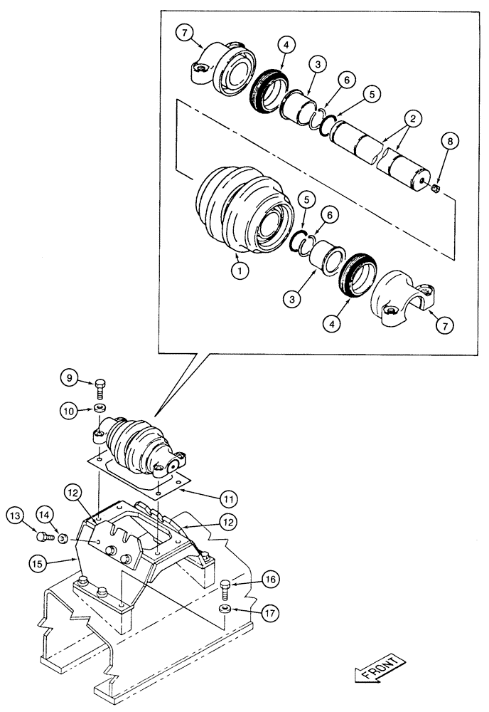 Схема запчастей Case 9050 - (5-12) - TRACK CARRIER ROLLER, TIMBER KING MODELS (11) - TRACKS/STEERING