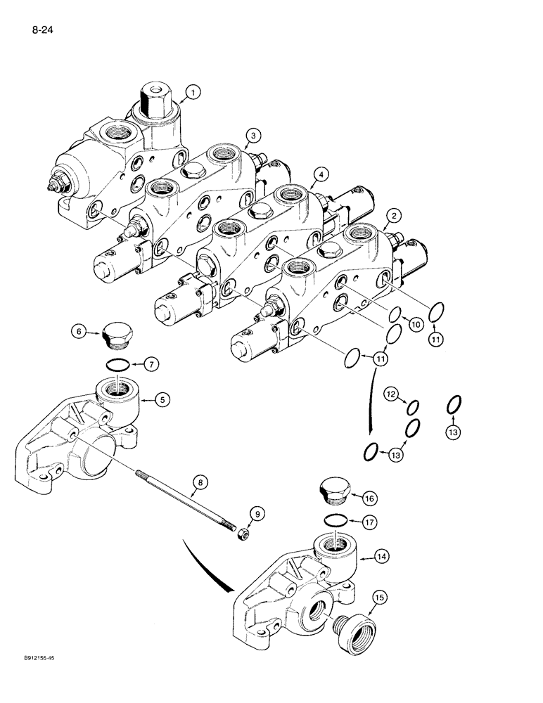 Схема запчастей Case 721 - (8-24) - LOADER CONTROL VALVE - THREE SPOOL (08) - HYDRAULICS