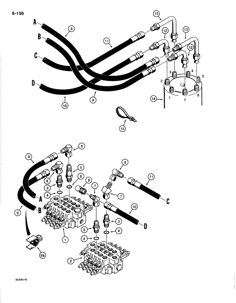 Схема запчастей Case 1080B - (6-156) - TRACK DRIVE HYDRAULIC LINES - UPPER (06) - POWER TRAIN