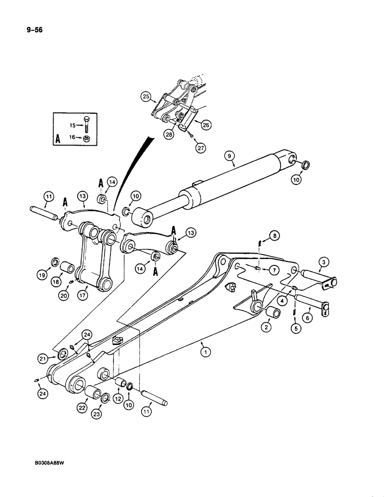 Схема запчастей Case 125B - (9-056) - ARM, LINKS & MOUNTING PINS, WITH 8 3" (2.5 M) ARM, P.I.N. 74436-74963, 21801-21806, 21809 (09) - CHASSIS