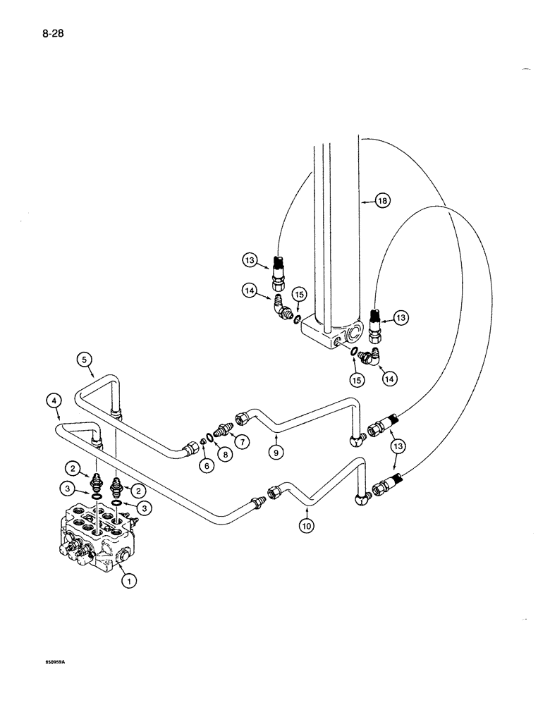 Схема запчастей Case 1086B - (8-028) - BOOM CYLINDER CIRCUIT, USED ON UNITS WITH Y BOOM (08) - HYDRAULICS