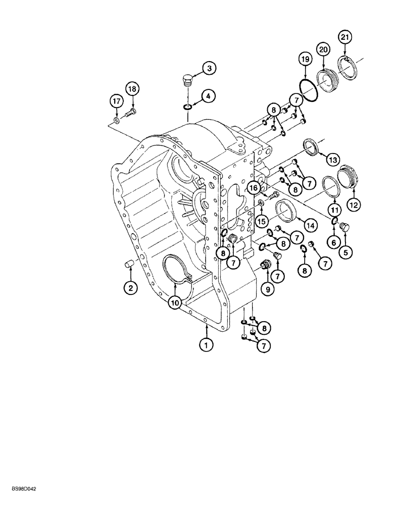 Схема запчастей Case 580SL - (6-092) - CLARK POWERSHIFT TRANSMISSION ASSEMBLY, HOUSING, REAR (06) - POWER TRAIN