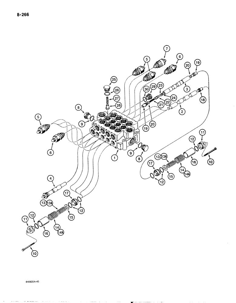 Схема запчастей Case 1187B - (8-266) - FOUR SPOOL CONTROL VALVE - INSIDE (08) - HYDRAULICS