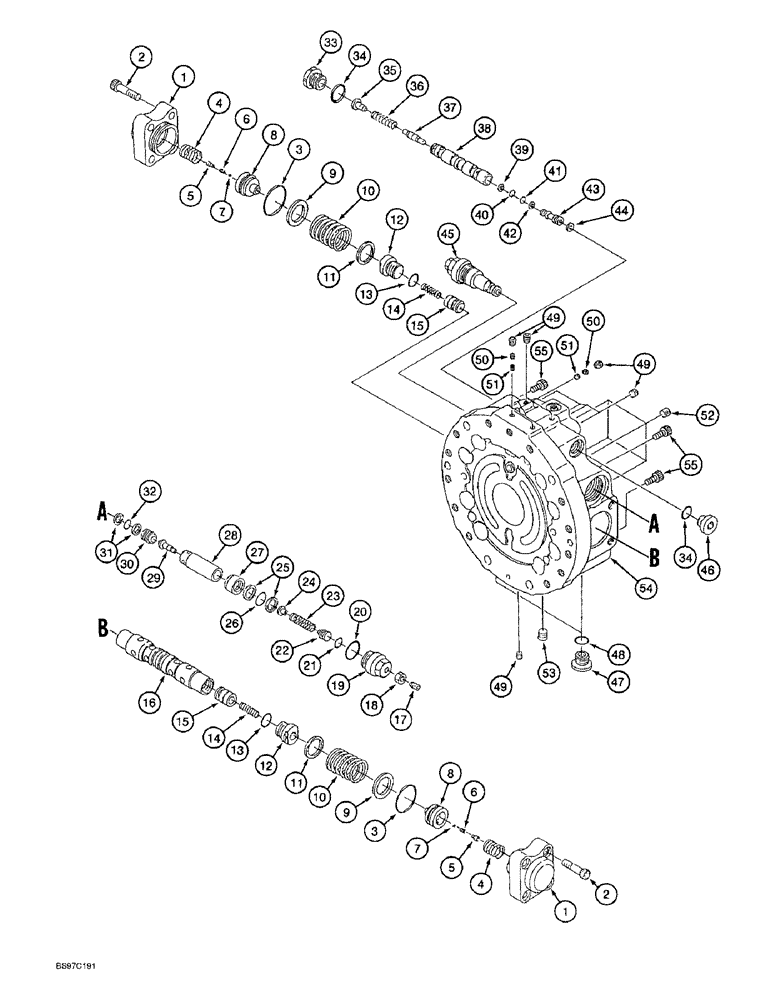 Схема запчастей Case 9045B - (6-10) - TRACK DRIVE MOTOR, BASE PLATE ASSEMBLY AND VALVES (06) - POWER TRAIN