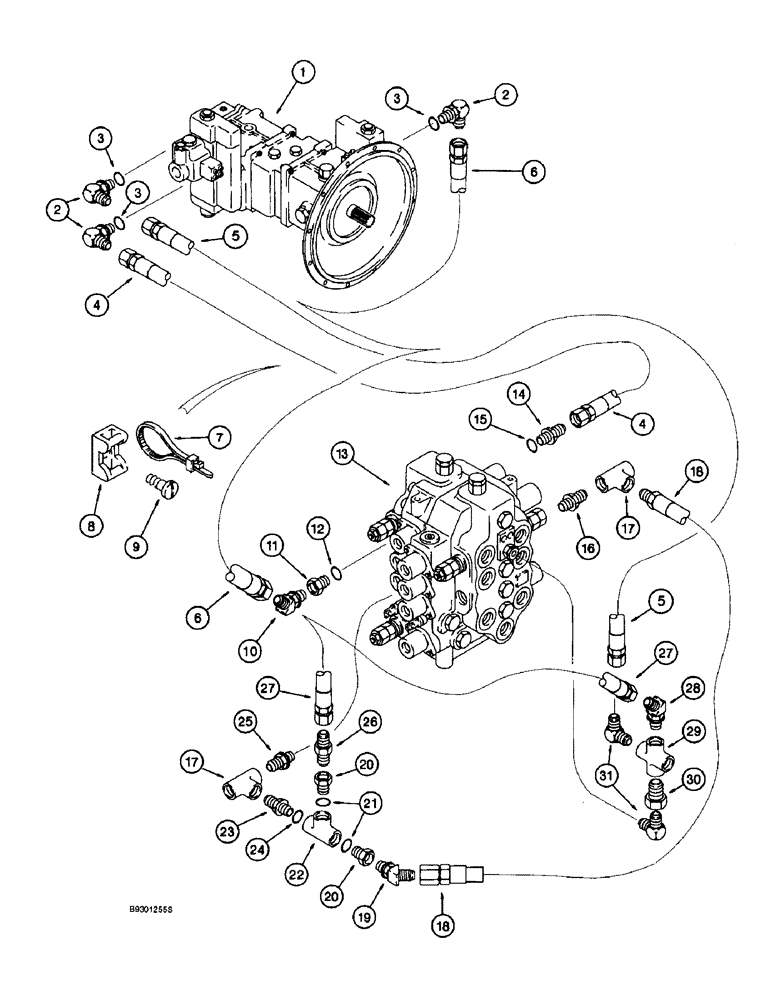 Схема запчастей Case 9010 - (8-30) - HYDRAULIC CONTROL CIRCUIT, PUMP TO CONTROL VALVE (08) - HYDRAULICS