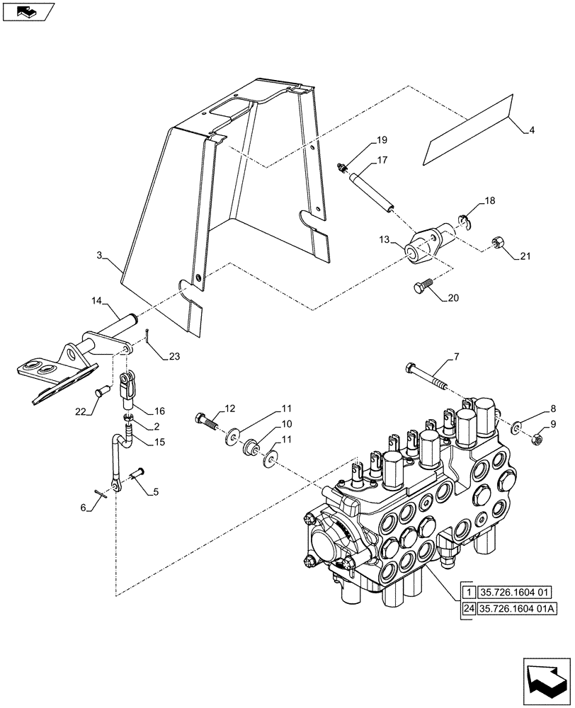 Схема запчастей Case 590SN - (35.726.1907) - BACKHOE CONTROL VALVE, 7-SPOOL, MOUNTING PARTS, EXTENDABLE DIPPER, W/ TWO LEVER CONTROLS (35) - HYDRAULIC SYSTEMS