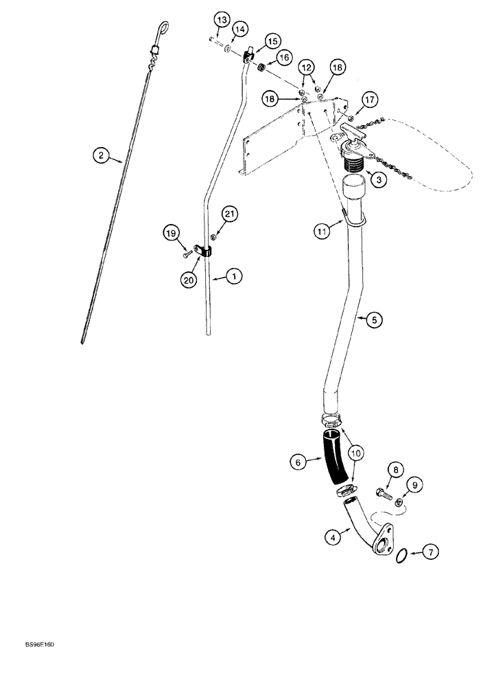 Схема запчастей Case 650G - (2-04) - ENGINE FILLER TUBE AND DIPSTICK PRIOR TO CRAWLER P.I.N. JJG0216449 (02) - ENGINE