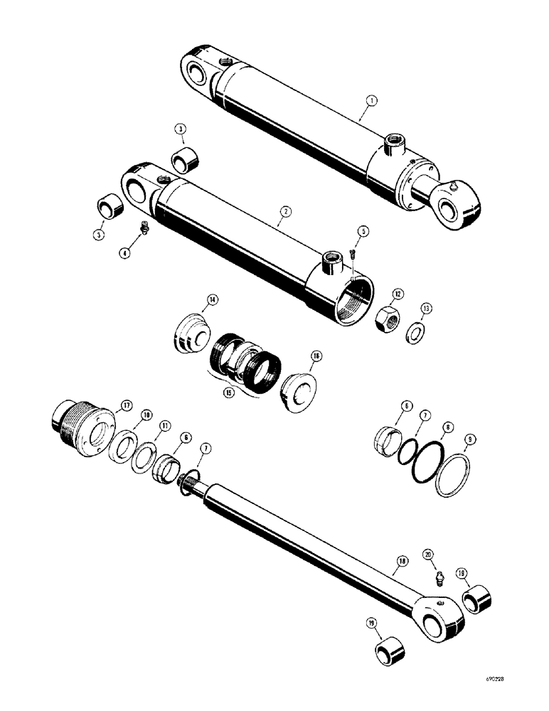 Схема запчастей Case 310G - (230) - ANGLING CYLINDERS (POWER ANGLING DOZER), USES SPLIT SNAP IN OUTER ROD WIPER (07) - HYDRAULIC SYSTEM