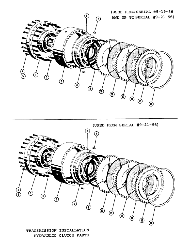 Схема запчастей Case 600 - (072) - TRANSMISSION INSTALLATION, HYDRAULIC CLUTCH PARTS (03) - TRANSMISSION