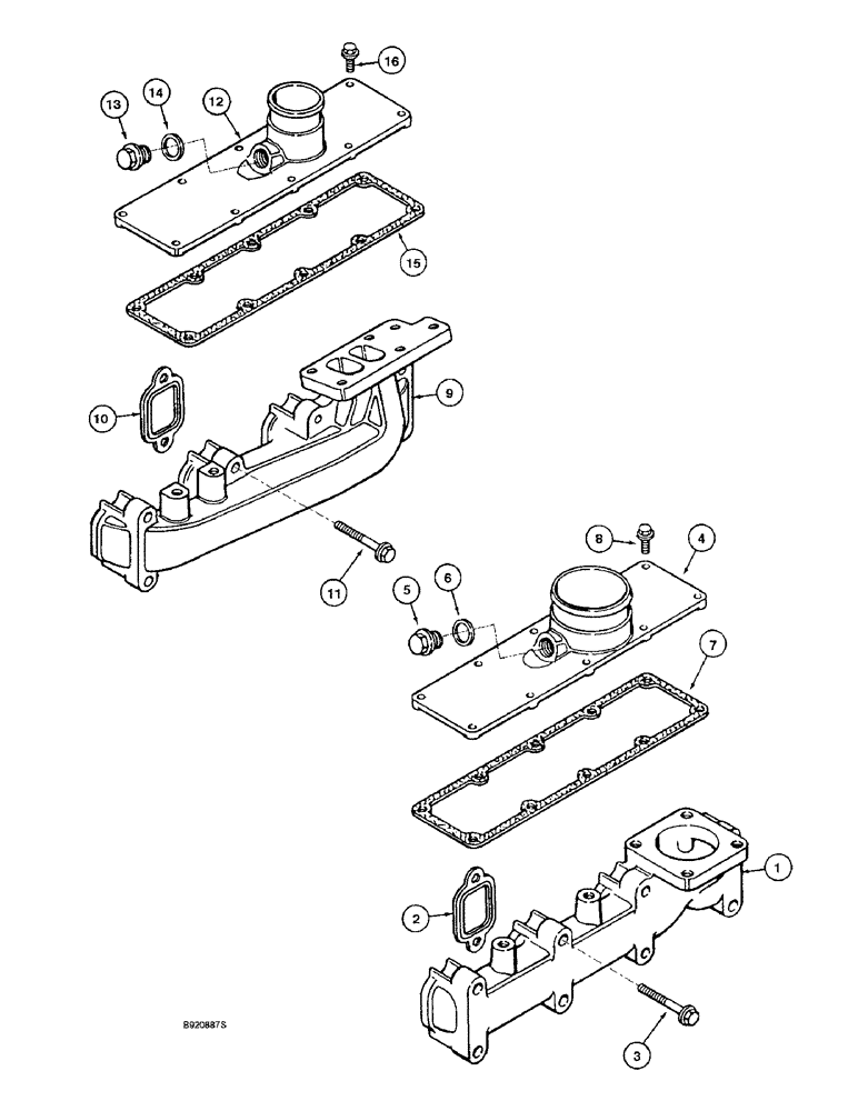 Схема запчастей Case 550E - (2-06) - MANIFOLDS - EXHAUST AND INTAKE, 4-390 ENGINE, 4T-390 ENGINE, (02) - ENGINE