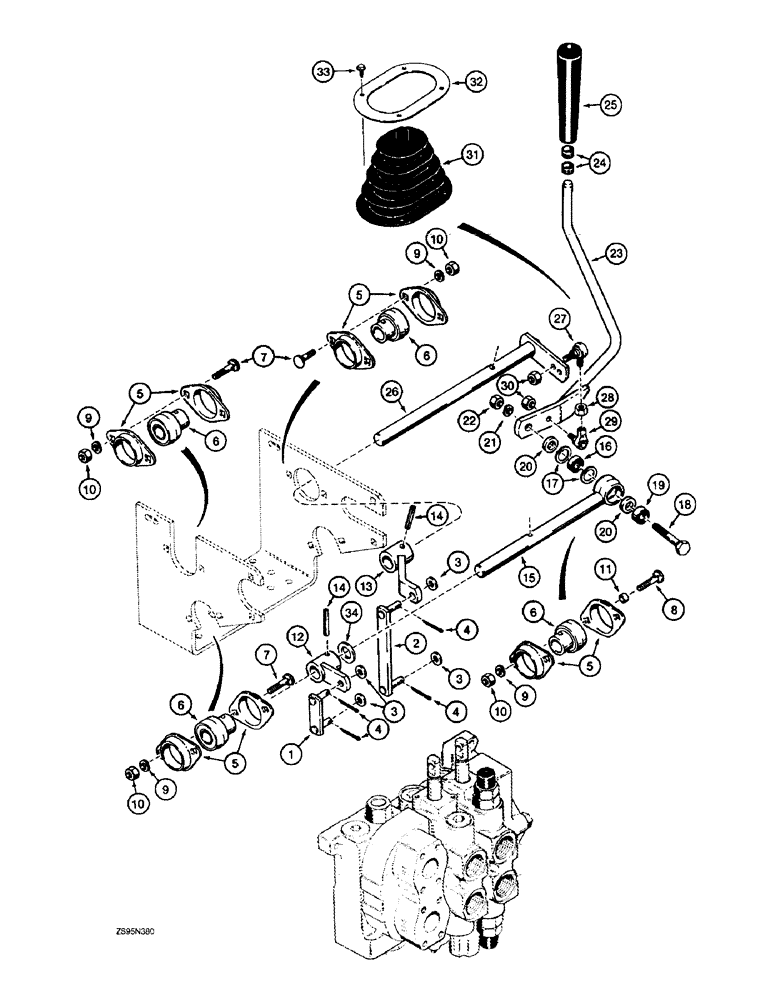 Схема запчастей Case 1155E - (8-096) - EQUIPMENT CONTROL VALVE AND LEVERS, ONE LEVER - TWO SPOOL VALVE, PIN JAK0008634 & AFT (08) - HYDRAULICS