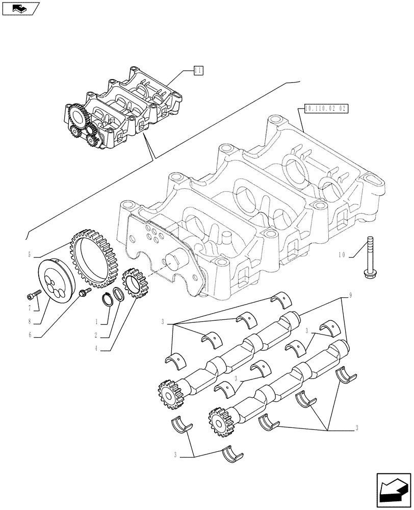 Схема запчастей Case F4HE9484C J100 - (10.110.02[01]) - DYNAMIC BALANCER, GEARS & SHAFTS (2855742) (10) - ENGINE