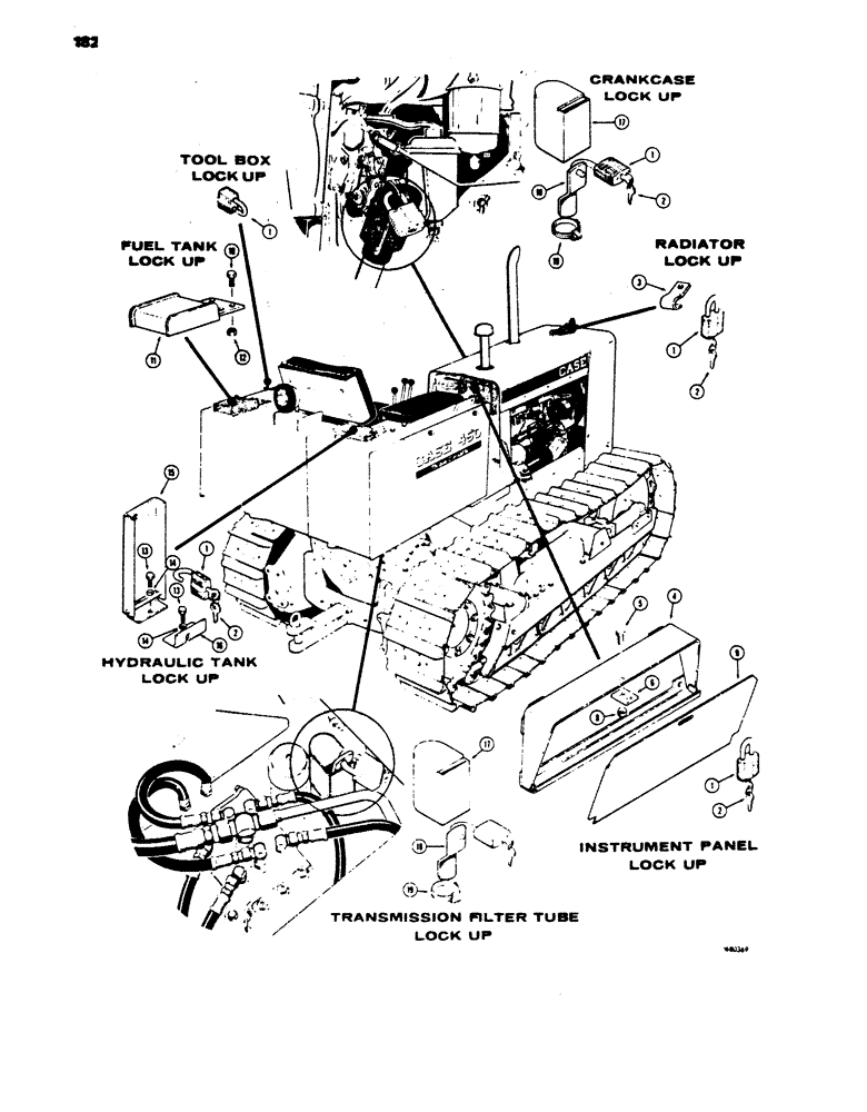 Схема запчастей Case 450 - (182) - LOCK UP PARTS, PADLOCK AND KEYS (05) - UPPERSTRUCTURE CHASSIS