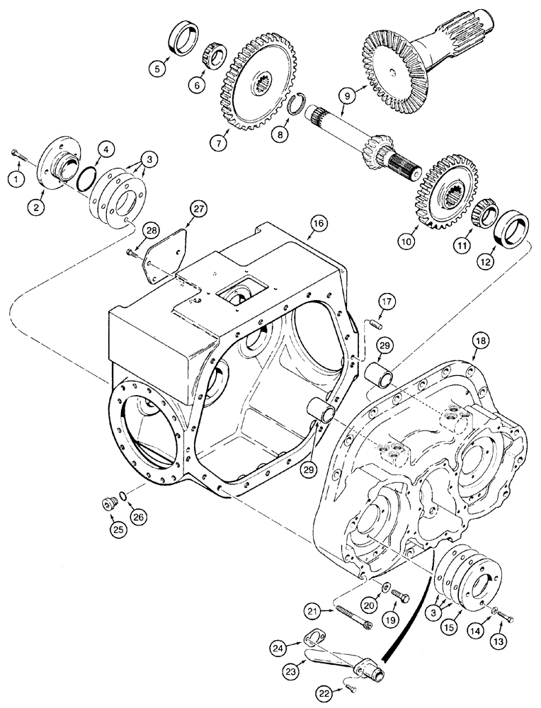 Схема запчастей Case 550H - (6-04) - TRANSMISSION, HOUSING, BEVEL PINION SHAFT AND GEAR (06) - POWER TRAIN