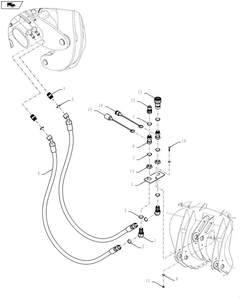 Схема запчастей Case 621F - (82.100.01[05]) - GRAPPLE BUCKET HYD LINES (82) - FRONT LOADER & BUCKET