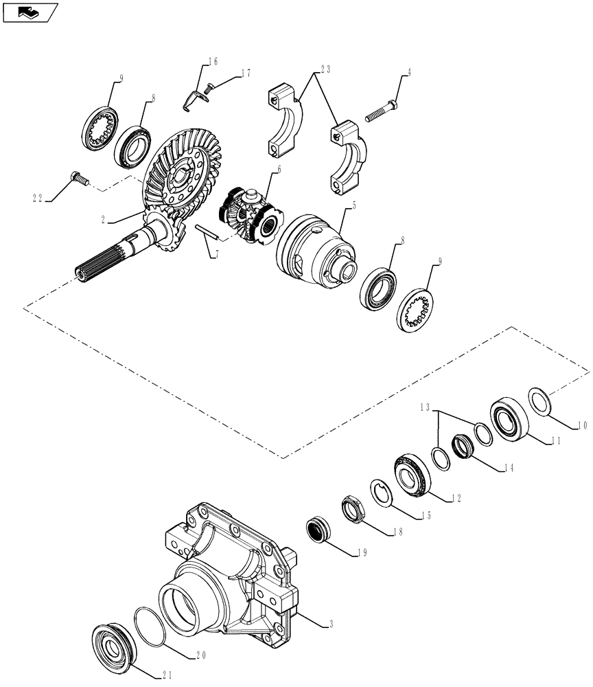 Схема запчастей Case 580SN WT - (25.102.04[01]) - AXLE, FRONT DRIVE - DIFFERENTIAL HD ACP LS (580SN WT) (25) - FRONT AXLE SYSTEM