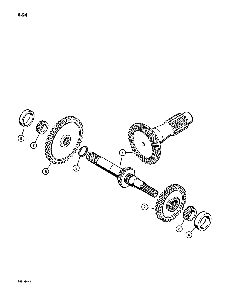 Схема запчастей Case 650 - (6-24) - TRANSMISSION BEVEL PINION SHAFT AND GEAR (06) - POWER TRAIN