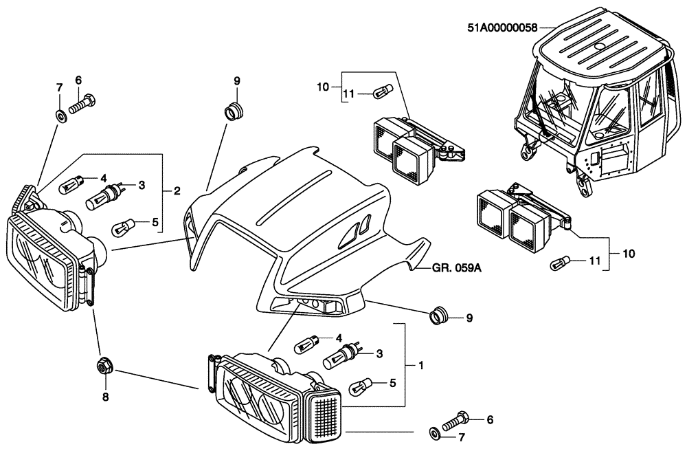 Схема запчастей Case 335 - (67A00001449[001]) - FRONT LIGHTING (87458557) (13) - Electrical System / Decals