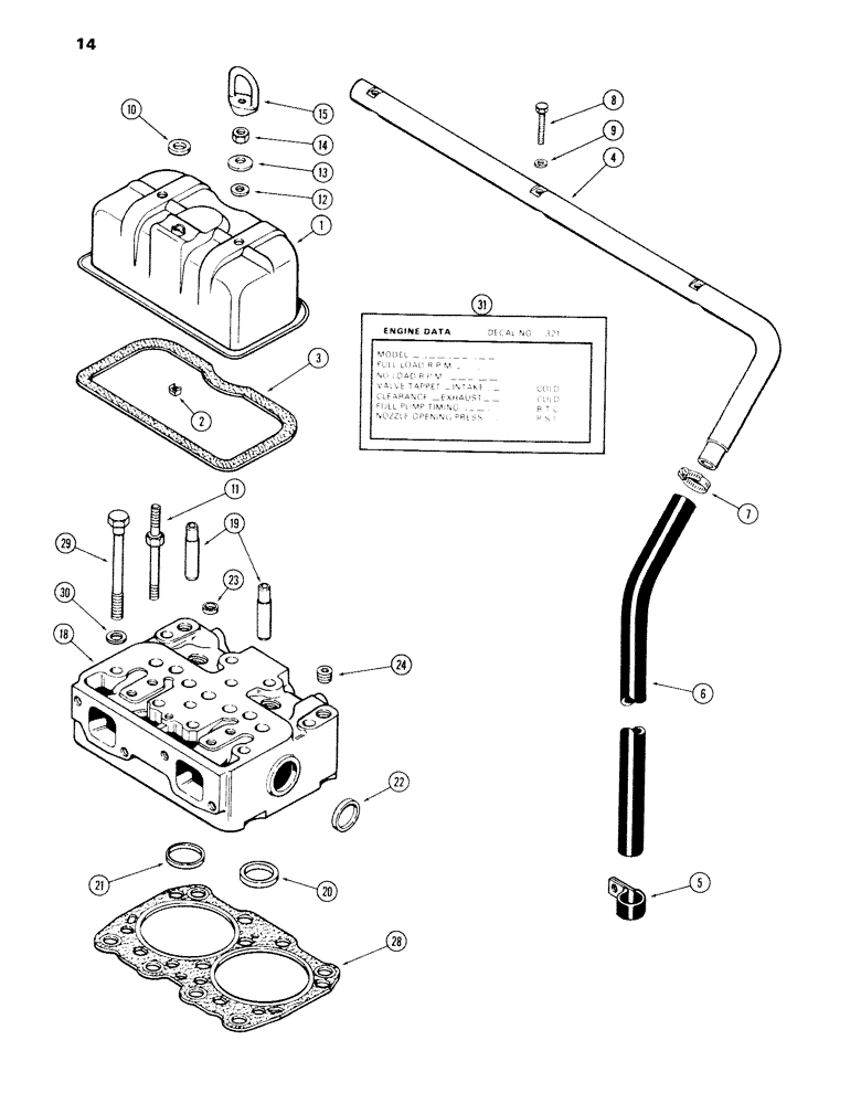 Схема запчастей Case 980B - (014) - CYLINDER HEAD AND COVER, 504BDT DIESEL ENGINE (01) - ENGINE