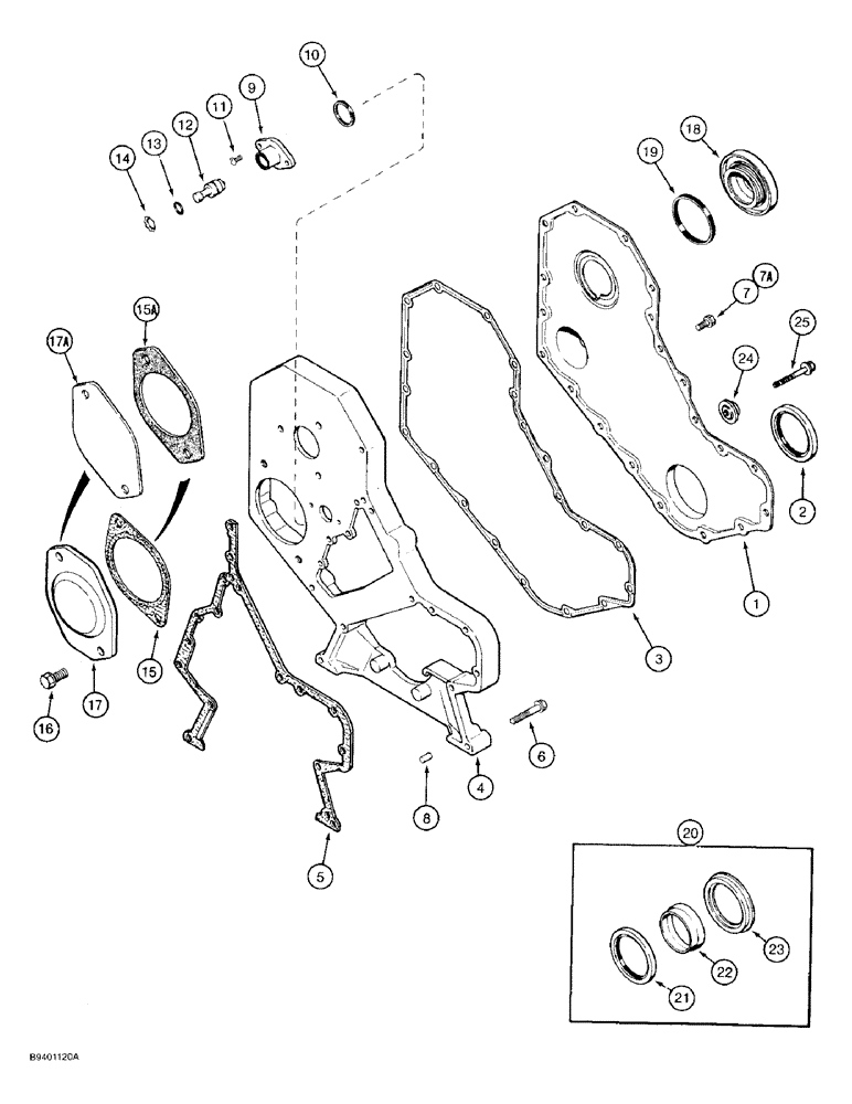 Схема запчастей Case 580SK - (2-22) - FRONT GEAR COVER, 4-390 ENGINE, 4T-390 ENGINE (02) - ENGINE