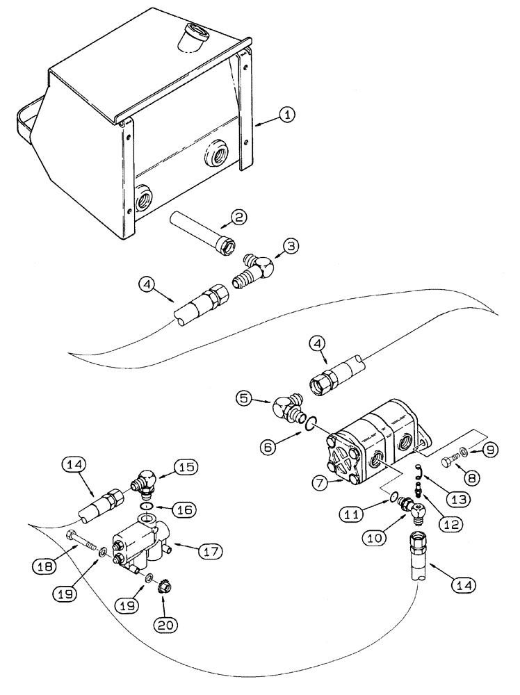 Схема запчастей Case 460 - (5-04) - FRONT STEERING HYDRAULIC CIRCUIT, RESERVOIR TO PUMP AND DUAL PUMP TO PRIORITY FLOW DIVIDER (05) - STEERING