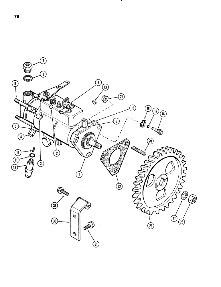 Схема запчастей Case 580E - (078) - FUEL INJECTION PUMP AND DRIVE, 4T-390 AND 4-390 DIESEL ENGINE (03) - FUEL SYSTEM