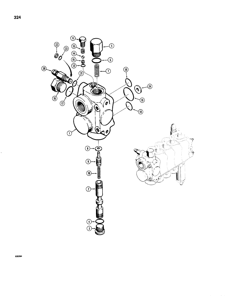 Схема запчастей Case 480C - (324) - THREE-POINT HITCH CONTROL VALVE, INLET SECTION (35) - HYDRAULIC SYSTEMS