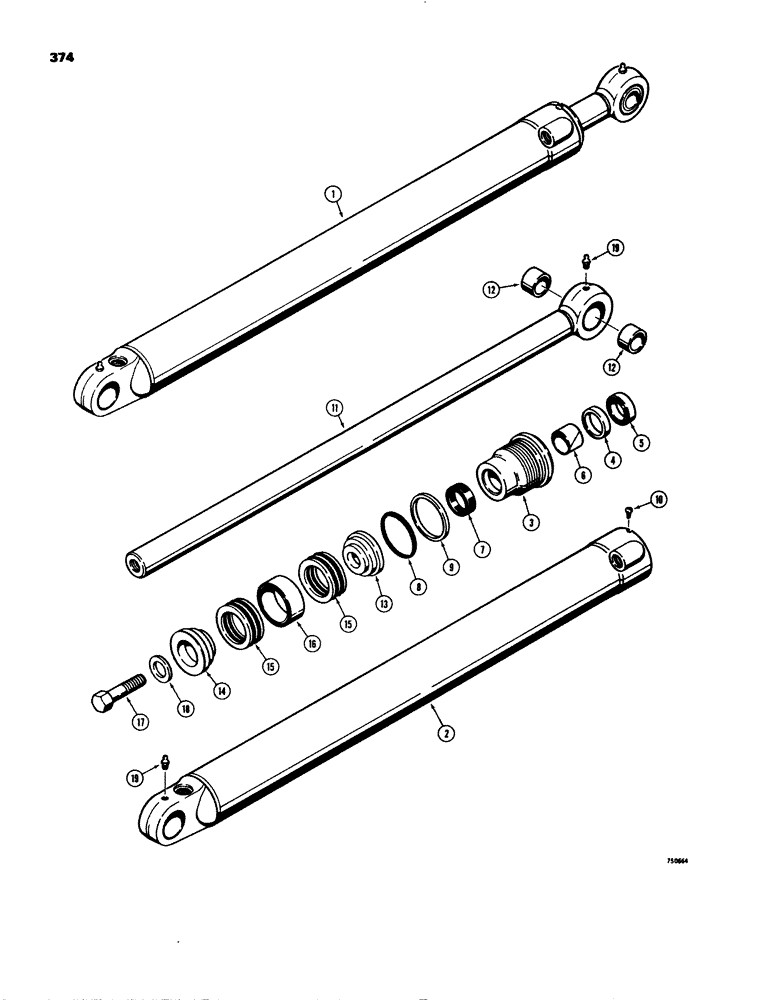 Схема запчастей Case 580C - (374) - G100414 AND G100415 LOADER LIFT CYLINDERS, WITH TWO PIECE PISTON (08) - HYDRAULICS