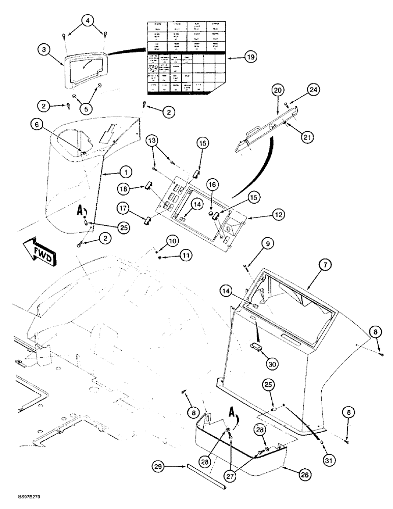 Схема запчастей Case 580L - (4-024) - SIDE INSTRUMENT PANEL AND COVERS (04) - ELECTRICAL SYSTEMS