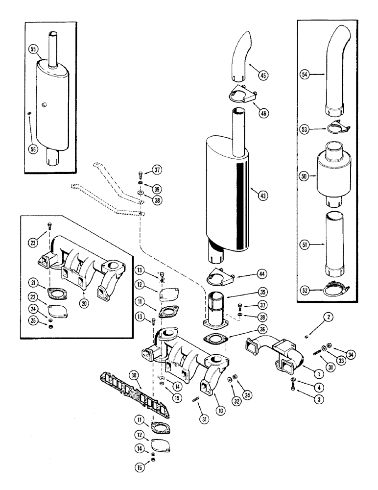 Схема запчастей Case 580B - (054) - MANIFOLDS AND MUFFLER, (159) SPARK IGNITION ENGINE (02) - ENGINE