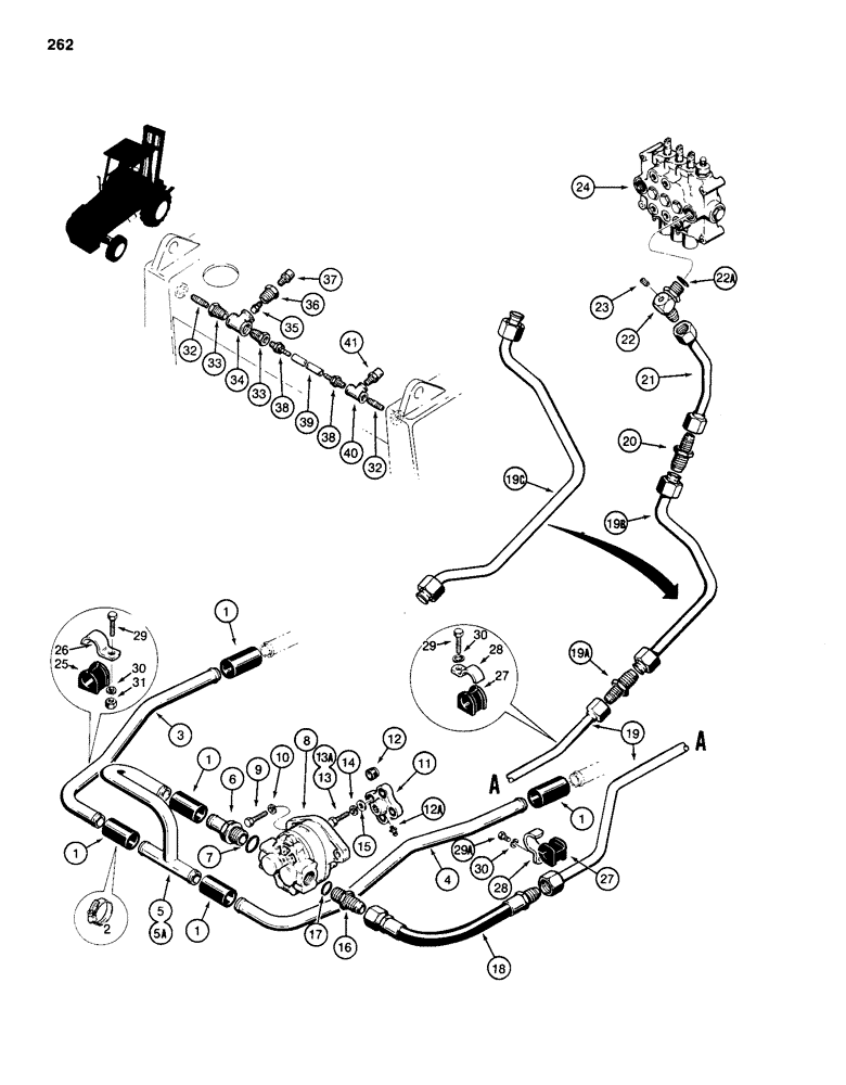 Схема запчастей Case 586D - (262) - FORKLIFT HYDRAULIC CIRCUIT, RESERVOIR TO CONTROL VALVE (35) - HYDRAULIC SYSTEMS