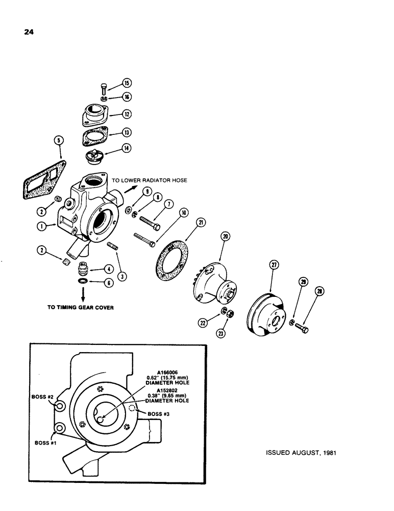 Схема запчастей Case 480C - (024) - WATER PUMP AND THERMOSTAT, 188 DIESEL ENGINE (10) - ENGINE