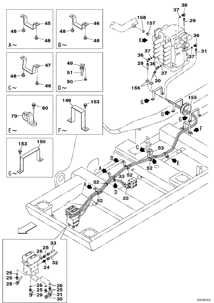 Схема запчастей Case CX700B - (08-42) - PILOT CONTROL LINES, ATTACHMENT - TWO WAY (08) - HYDRAULICS