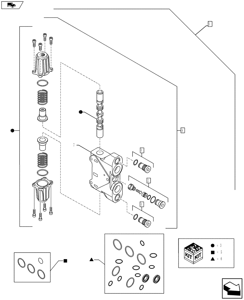 Схема запчастей Case 580SN WT - (88.035.28[02]) - DIA KIT, LOADER CONTROL VALVE, 3 SECTIONS - BUCKET SECTION, CLAM CYLINDER (PILOT CONTROLS) (88) - ACCESSORIES