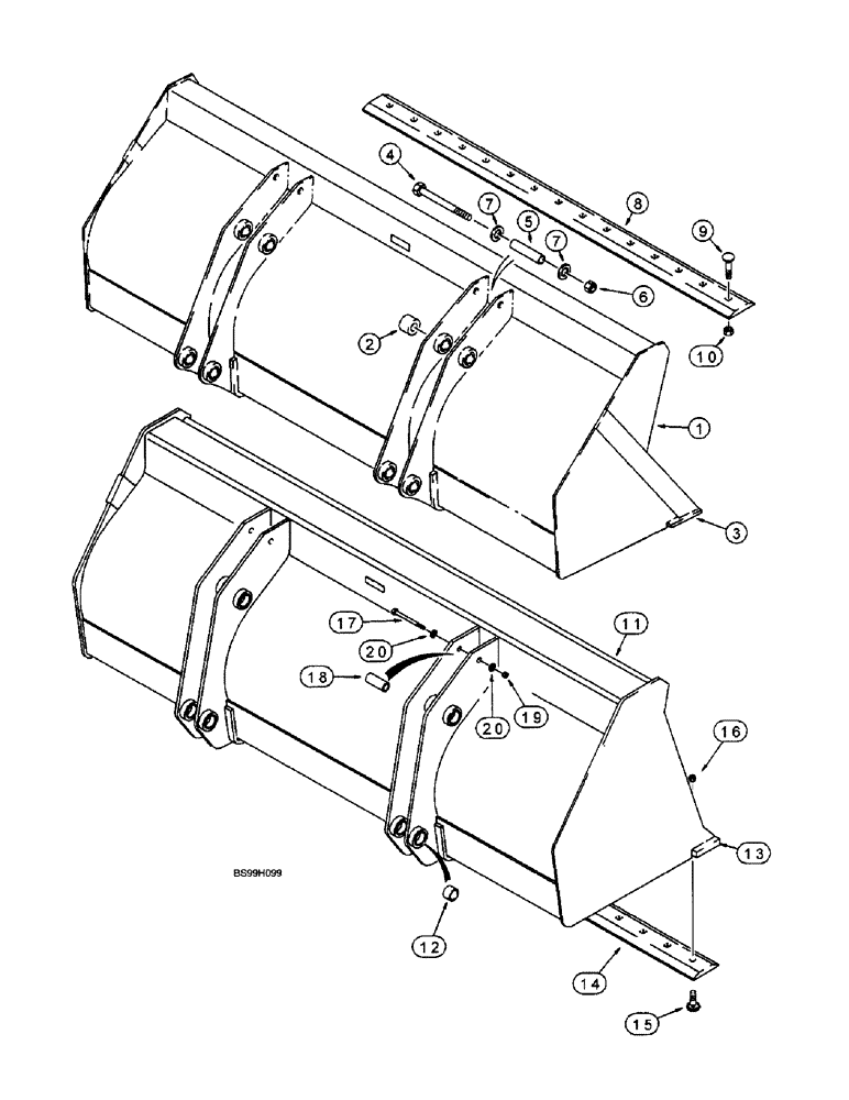 Схема запчастей Case 580L - (9-029) - LOADER LONG LIP BUCKET (09) - CHASSIS/ATTACHMENTS