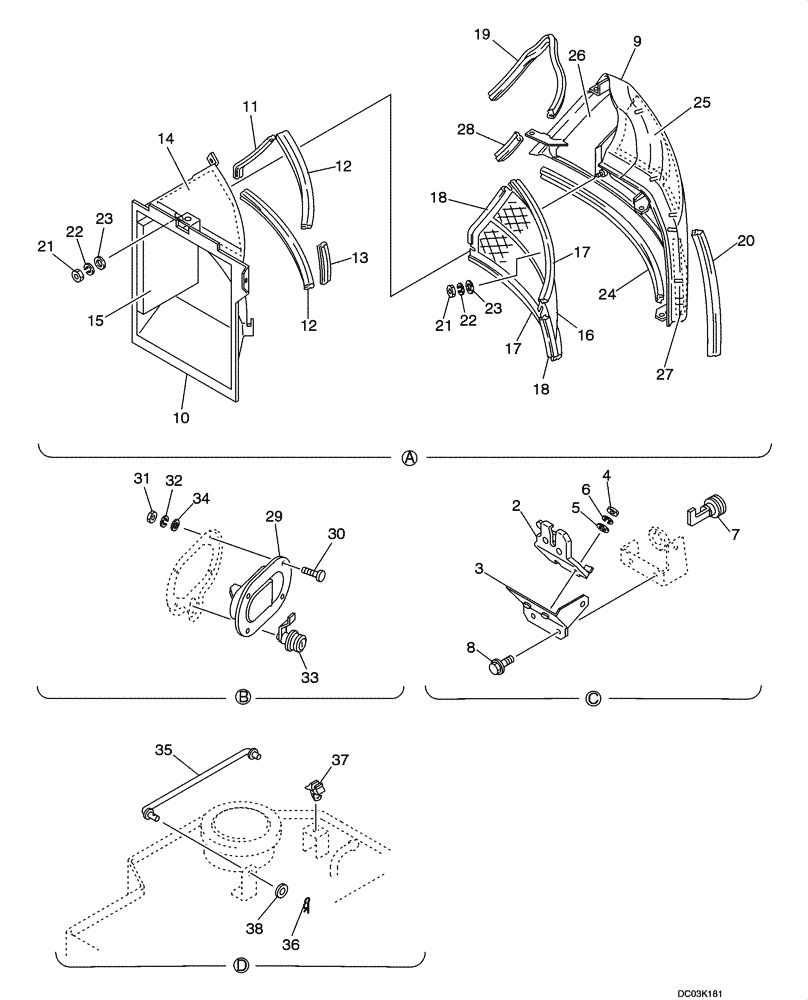 Схема запчастей Case CX47 - (09-11[00]) - COVER AND LOCK ASSY (09) - CHASSIS/ATTACHMENTS