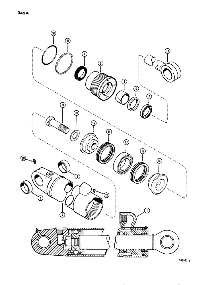 Схема запчастей Case 680E - (349A) - G102276 BACKHOE STABILIZER CYLINDER, WITH TWO PIECE PISTON (35) - HYDRAULIC SYSTEMS