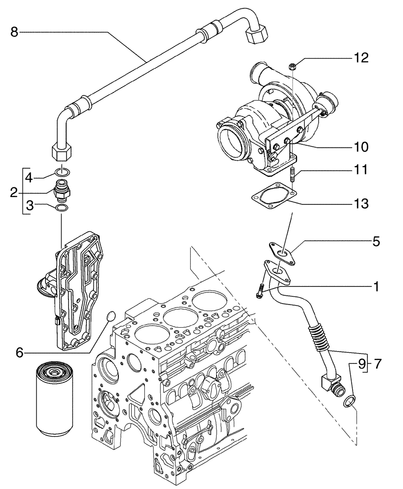 Схема запчастей Case 885 - (02-50[01]) - TURBO CHARGER (02) - ENGINE