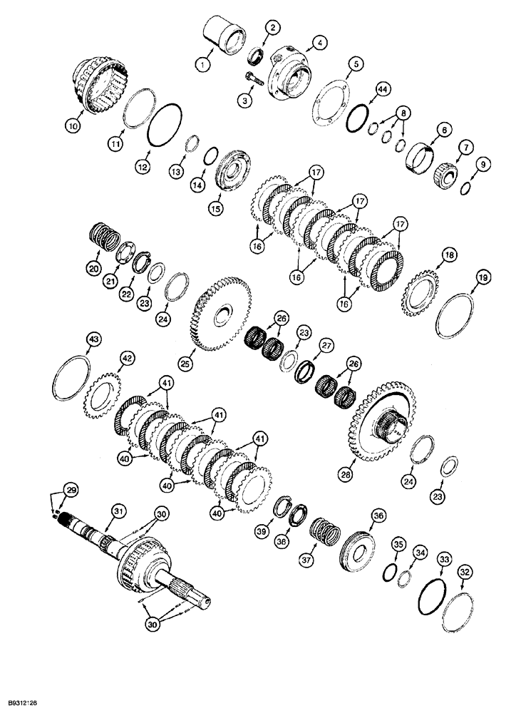 Схема запчастей Case 850G - (6-12) - TRANSMISSION ASSEMBLY - MAIN SHAFT AND FORWARD-REVERSE CLUTCHES (03) - TRANSMISSION