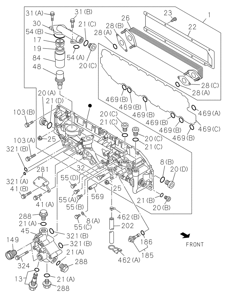 Схема запчастей Case CX470C - (02-050-01[01]) - OIL COOLER - ENGINE (01) - ENGINE